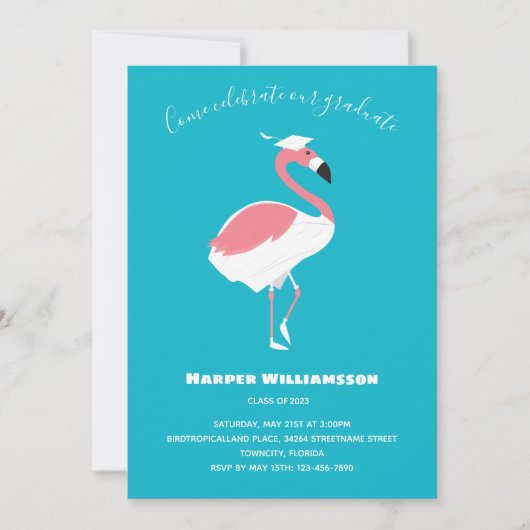 Roze Flamingo Blue Animal Afstuderen Kaart (Voorkant)