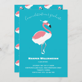 Roze Flamingo Blue Animal Afstuderen Kaart