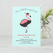 Roze Flamingo Blue Animal Afstuderen Kaart (Staand voorkant)