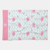 Roze Flamingo Blue Chevron Stripe Monogram Theedoek (Horizontaal)