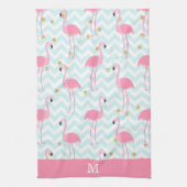 Roze Flamingo Blue Chevron Stripe Monogram Theedoek (Verticaal)