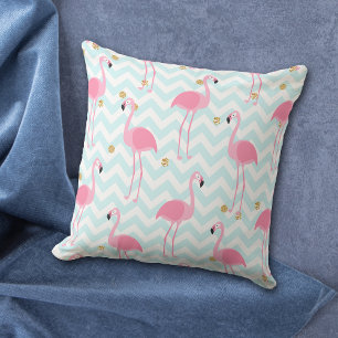 Roze flamingo Blue Chevron Stripe Patroon Kussen