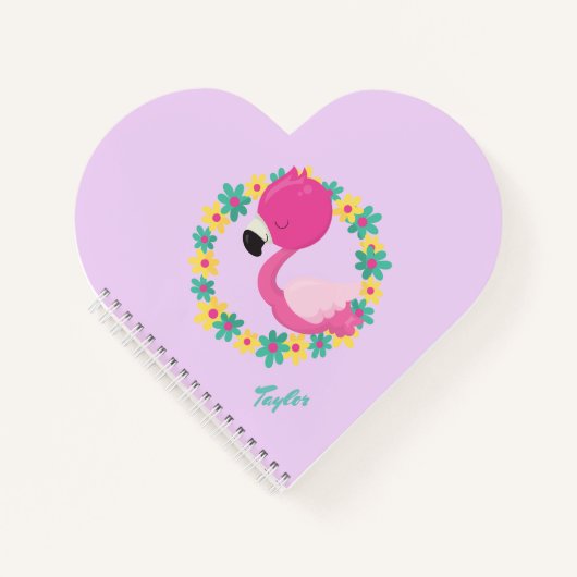 Roze Flamingo Blue en Gele Floral Wreate Notitieboek (Voorkant)