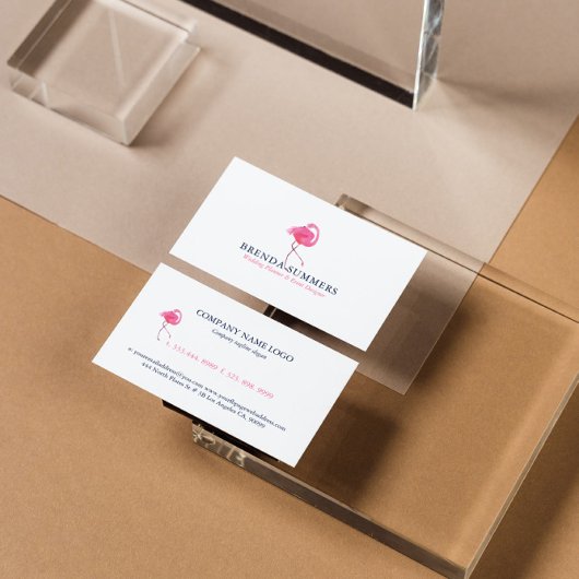 Roze Flamingo Blue en roze Typografie Visitekaartje