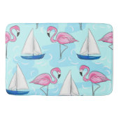 Roze Flamingo Blue Sailboat Preppy Badmat (Voorkant)