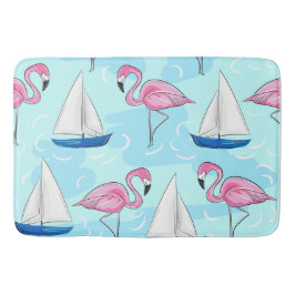 Roze Flamingo Blue Sailboat Preppy Badmat