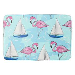Roze Flamingo Blue Sailboat Preppy Badmat