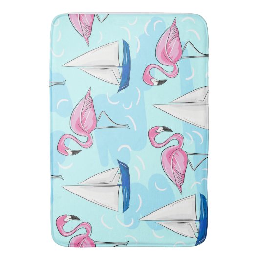 Roze Flamingo Blue Sailboat Preppy Badmat (Voorkant Verticaal)