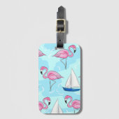 Roze Flamingo Blue Sailboat Preppy Bagagelabel (Voorkant (verticaal))