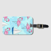 Roze Flamingo Blue Sailboat Preppy Bagagelabel (Voorkant (horizontaal))