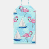 Roze Flamingo Blue Sailboat Preppy Cadeaulabel (Voorkant)