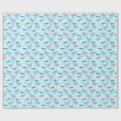 Roze Flamingo Blue Sailboat Preppy Cadeaupapier (Vlak)
