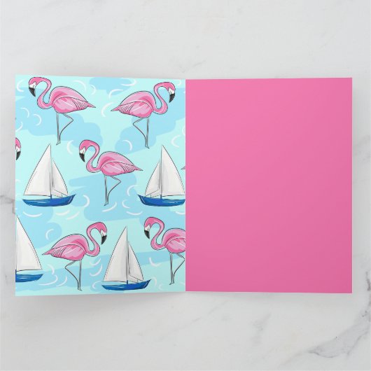 Roze Flamingo Blue Sailboat Preppy Kaart (Binnen)