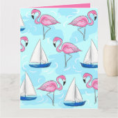 Roze Flamingo Blue Sailboat Preppy Kaart (Voorkant)