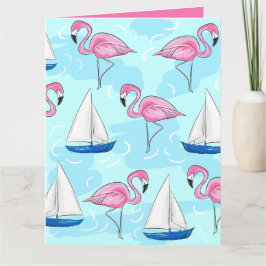Roze Flamingo Blue Sailboat Preppy Kaart