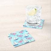 Roze Flamingo Blue Sailboat Preppy Kartonnen Onderzetters (Insitu)