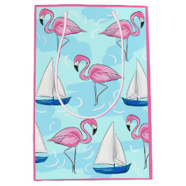 Roze Flamingo Blue Sailboat Preppy Medium Cadeauzakje