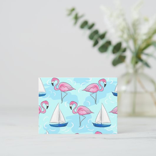 Roze Flamingo Blue Sailboat Preppy Notitiekaartje (Staand voorkant)