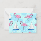 Roze Flamingo Blue Sailboat Preppy Notitiekaartje (Voorkant)