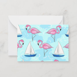Roze Flamingo Blue Sailboat Preppy Notitiekaartje