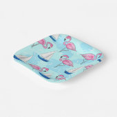 Roze Flamingo Blue Sailboat Preppy Papieren Bordje (Gebogen)