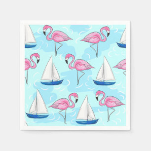 Roze Flamingo Blue Sailboat Preppy Servet