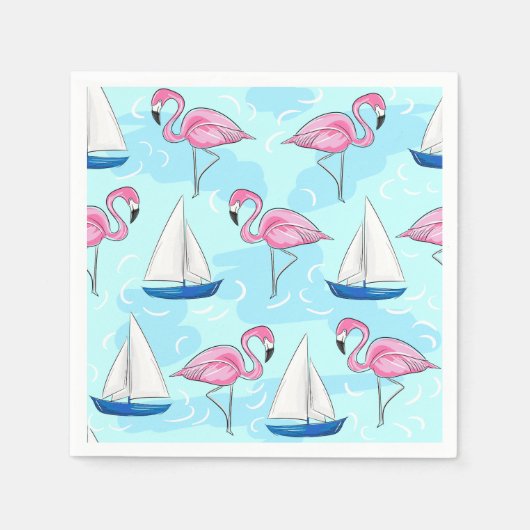 Roze Flamingo Blue Sailboat Preppy Servet (Voorkant)