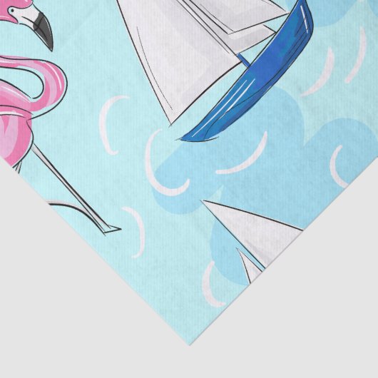 Roze Flamingo Blue Sailboat Preppy Tissuepapier (Detail)