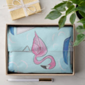 Roze Flamingo Blue Sailboat Preppy Tissuepapier (Geschenk)