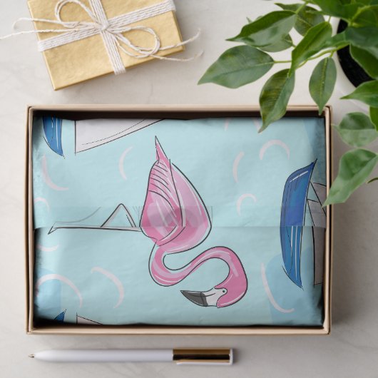 Roze Flamingo Blue Sailboat Preppy Tissuepapier (Geschenk)