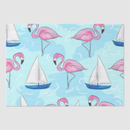 Roze Flamingo Blue Sailboat Preppy Tissuepapier