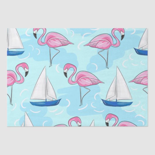 Roze Flamingo Blue Sailboat Preppy Tissuepapier (Voorkant)