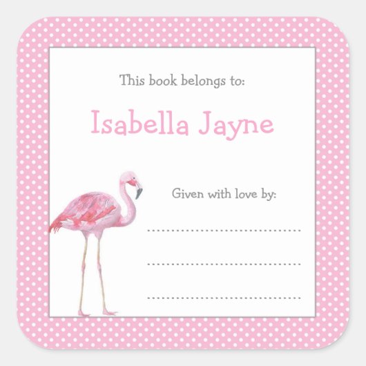 Roze Flamingo Boek Vierkante Sticker (Voorkant)