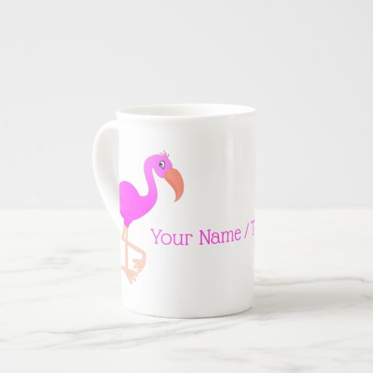 Roze Flamingo Bone China Mok met aangepaste tekstn (Links)