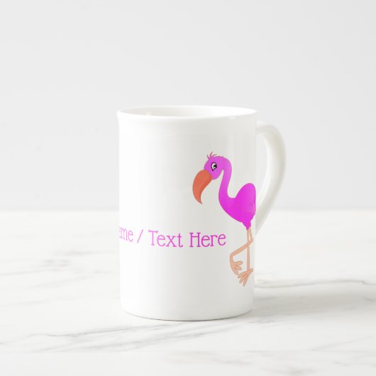 Roze Flamingo Bone China Mok met aangepaste tekstn (Voorkant rechts)