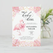 Roze Flamingo Bow Tropisch Roze Meisje Baby shower Kaart (Staand voorkant)