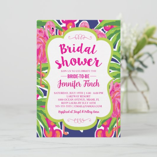 Roze Flamingo Bridal Shower Uitnodiging (Staand voorkant)