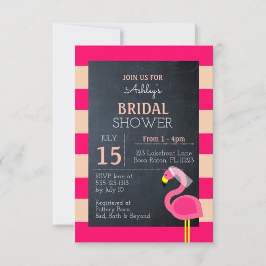 Roze Flamingo Bridal Shower Uitnodiging (Voorkant)
