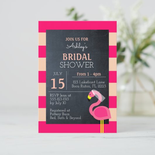 Roze Flamingo Bridal Shower Uitnodiging (Staand voorkant)