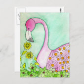 Roze Flamingo Briefkaart (Voorkant / Achterkant)