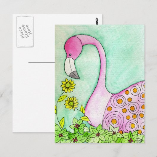 Roze Flamingo Briefkaart (Voorkant / Achterkant)