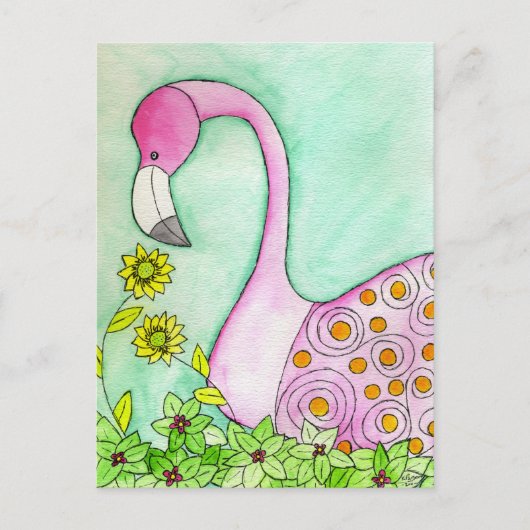 Roze Flamingo Briefkaart (Voorkant)