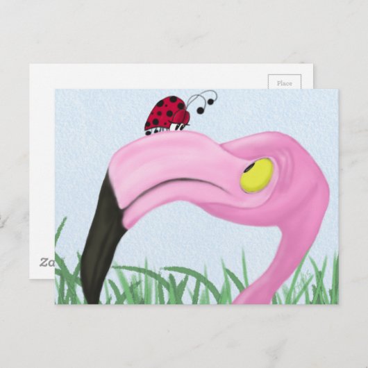  roze flamingo briefkaart (Voorkant / Achterkant)