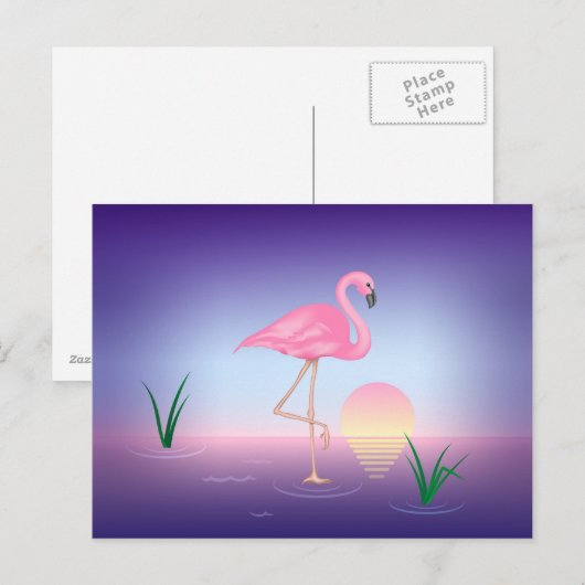 Roze Flamingo Briefkaart (Voorkant / Achterkant)