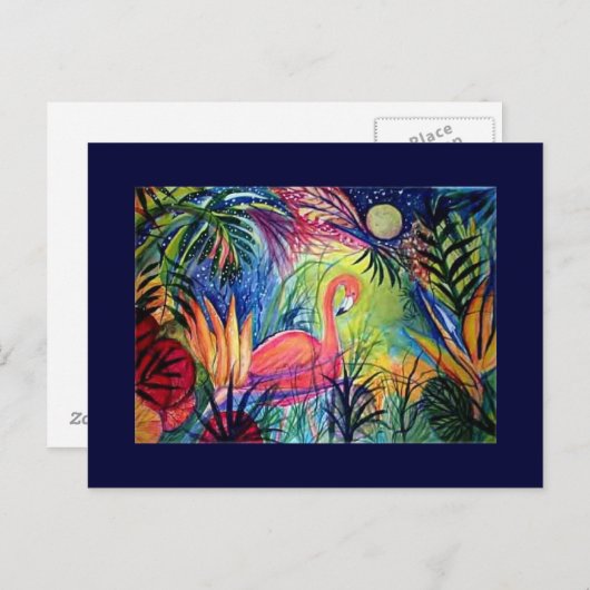 Roze Flamingo Briefkaart (Voorkant / Achterkant)