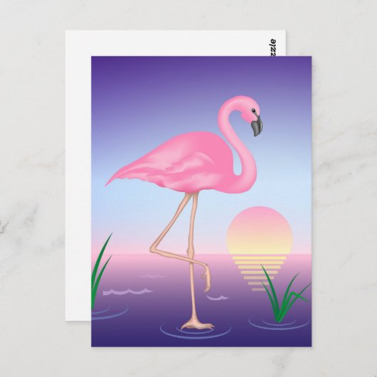 Roze Flamingo Briefkaart (Voorkant / Achterkant)
