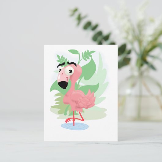 Roze Flamingo Briefkaart (Staand voorkant)