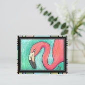 Roze Flamingo - briefkaart artsy (2) (Staand voorkant)