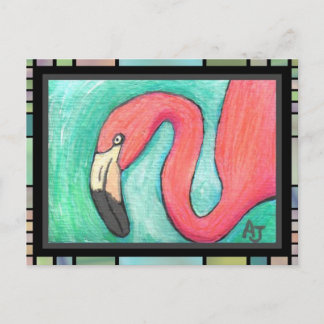 Roze Flamingo - briefkaart artsy (2)
