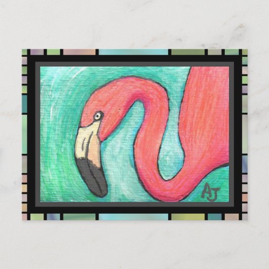 Roze Flamingo - briefkaart artsy (2) (Voorkant)